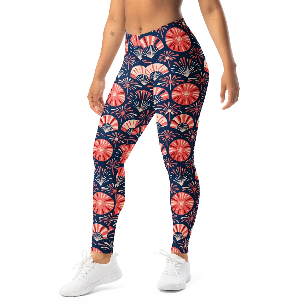 Navy Bloom Parade on Leggings — Left Front