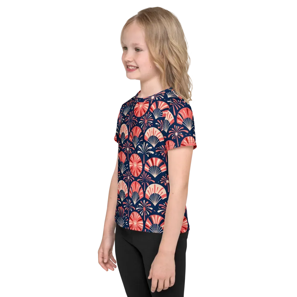 Navy Bloom Parade on Kids Crew Neck T-Shirt — Left
