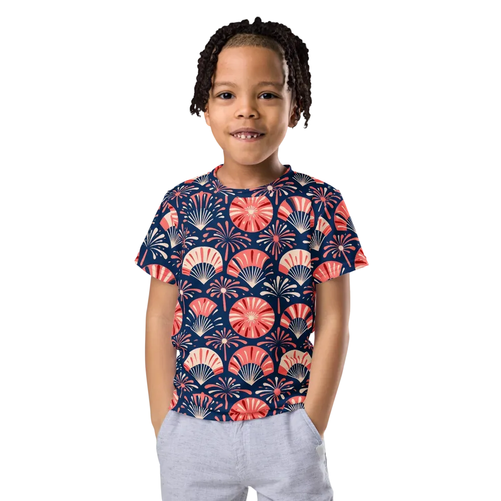 Navy Bloom Parade on Kids Crew Neck T-Shirt — Front