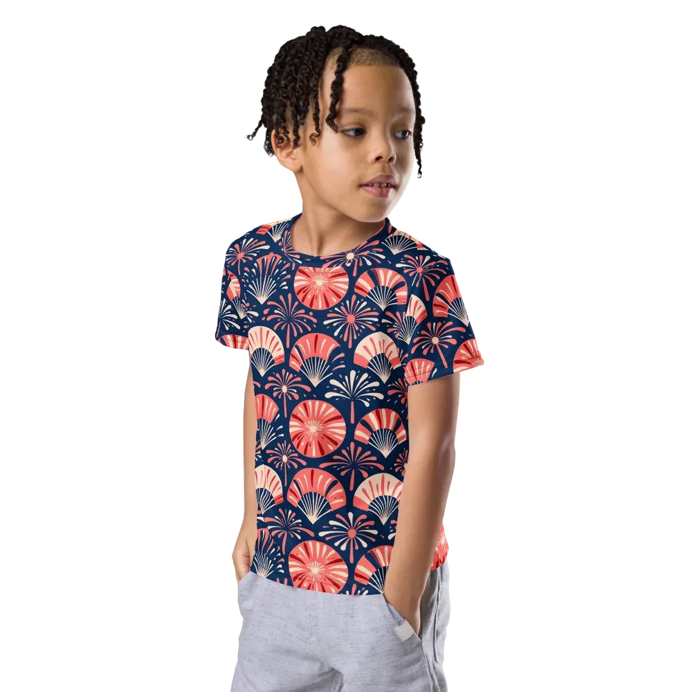 Navy Bloom Parade on Kids Crew Neck T-Shirt — Left Front