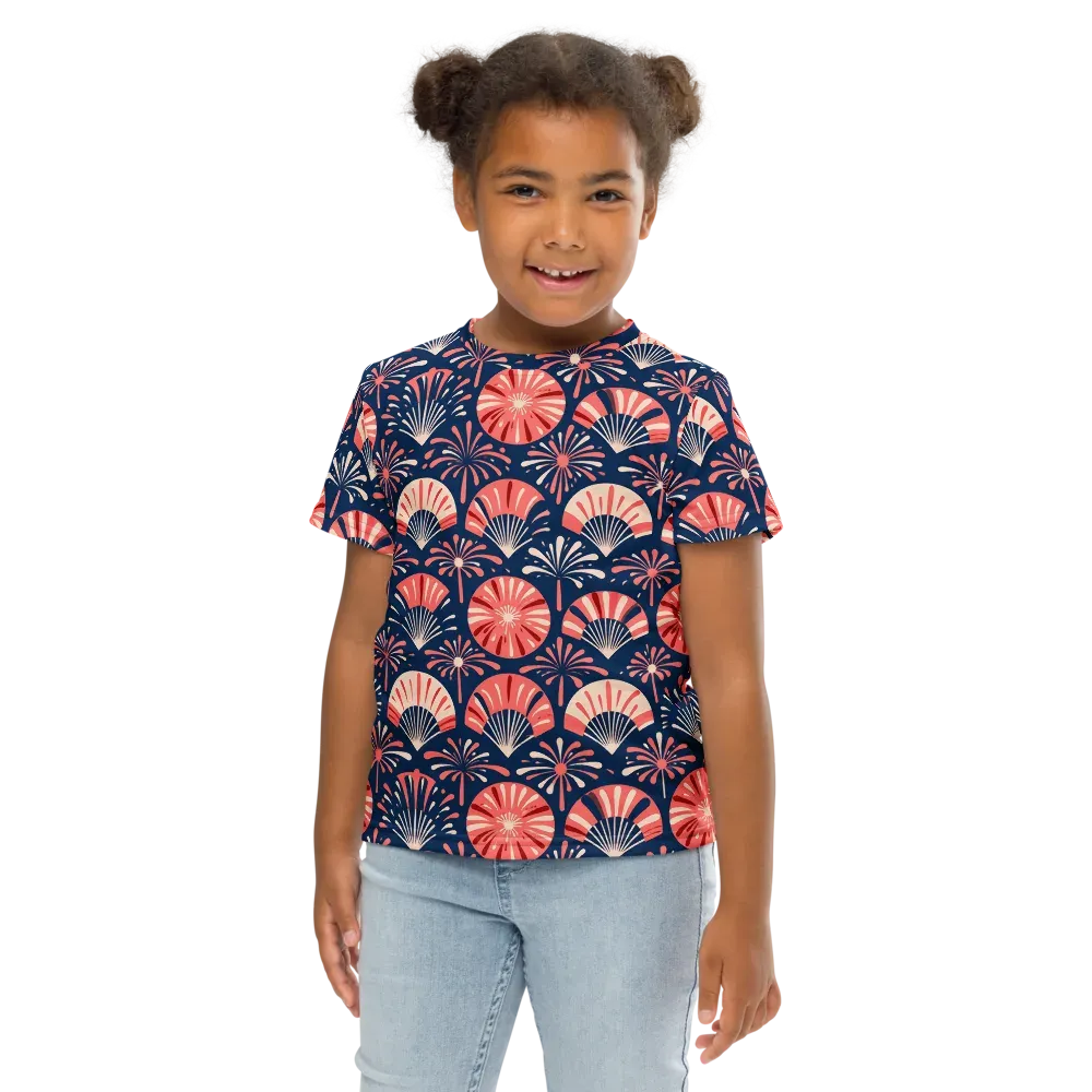 Navy Bloom Parade on Kids Crew Neck T-Shirt — Front