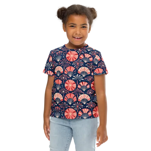Navy Bloom Parade on a Kids Crew Neck T-Shirt
