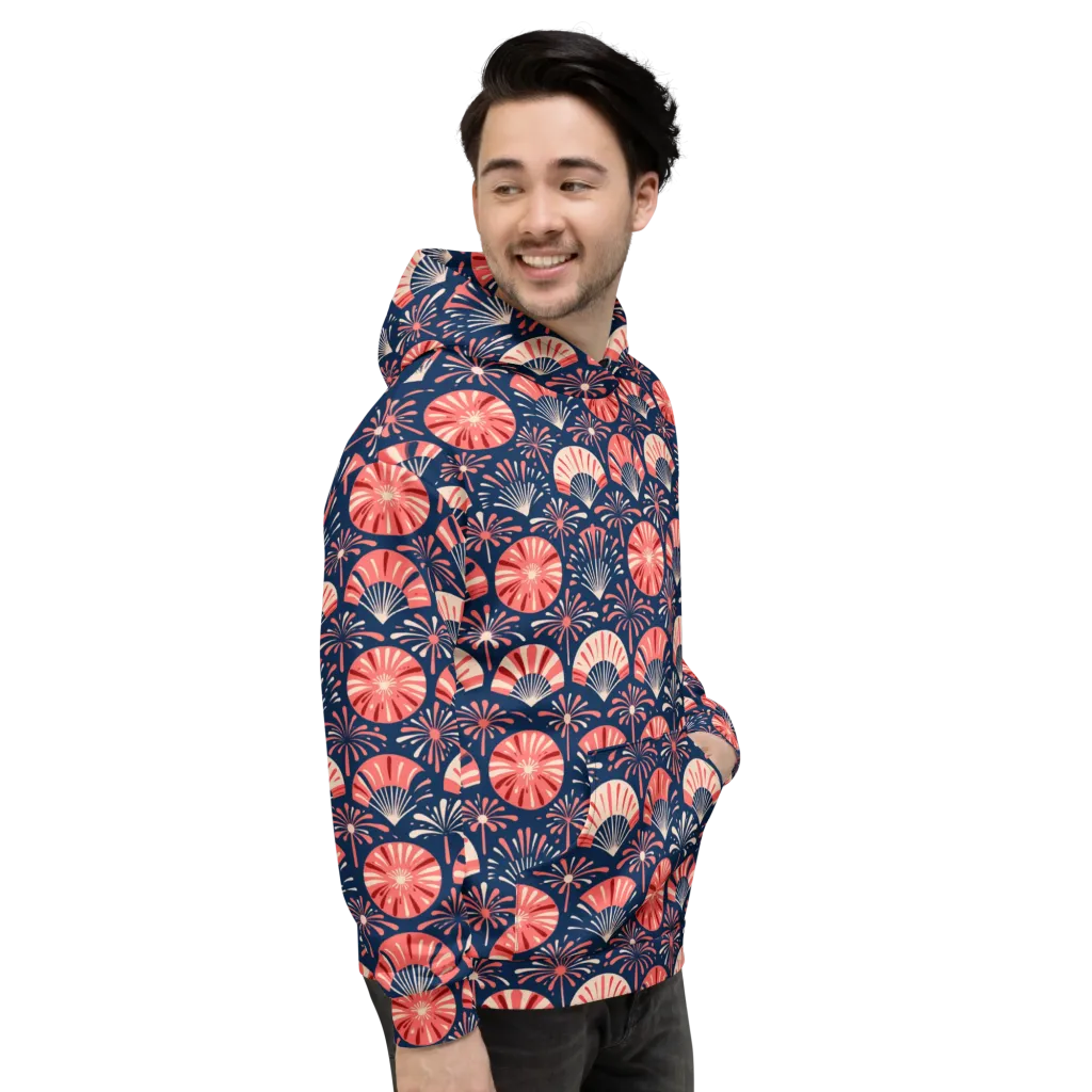 Navy Bloom Parade on Hoodie — Right