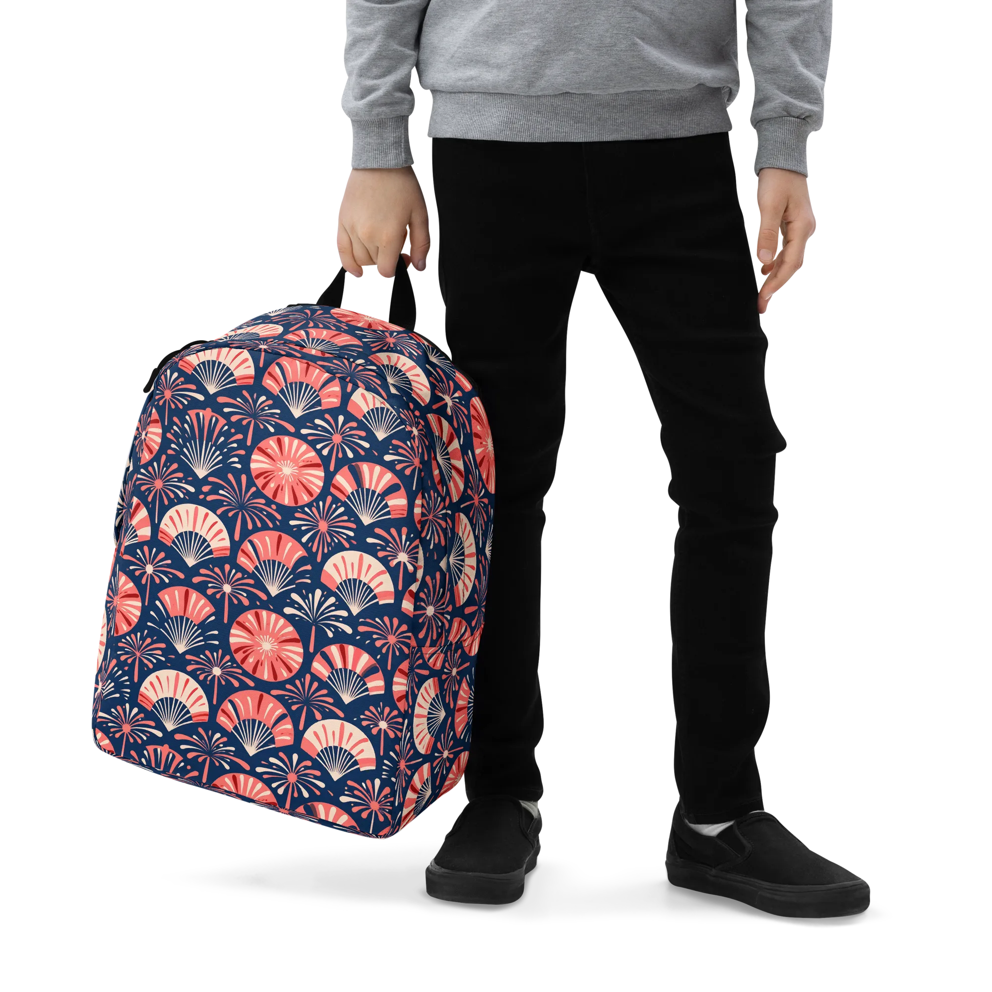 Navy Bloom Parade on Minimalist Backpack — Zoomed-in