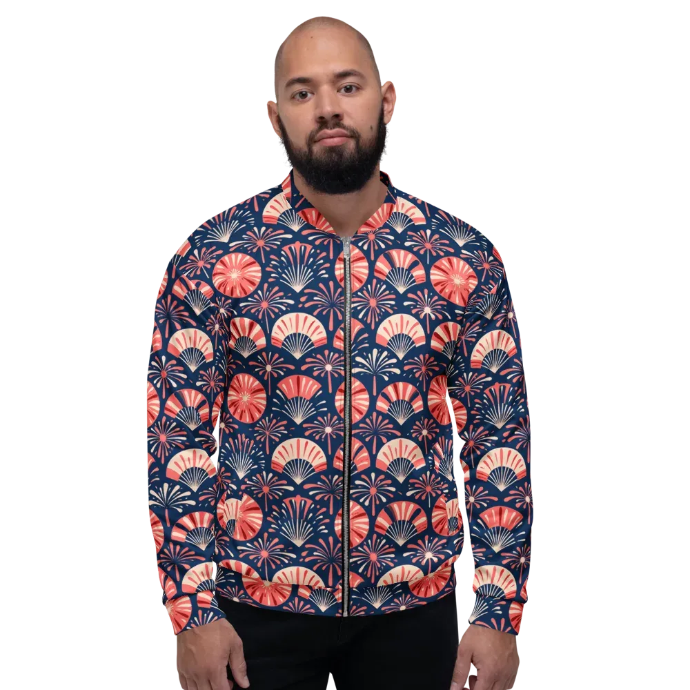 Navy Bloom Parade on Bomber Jacket — Front