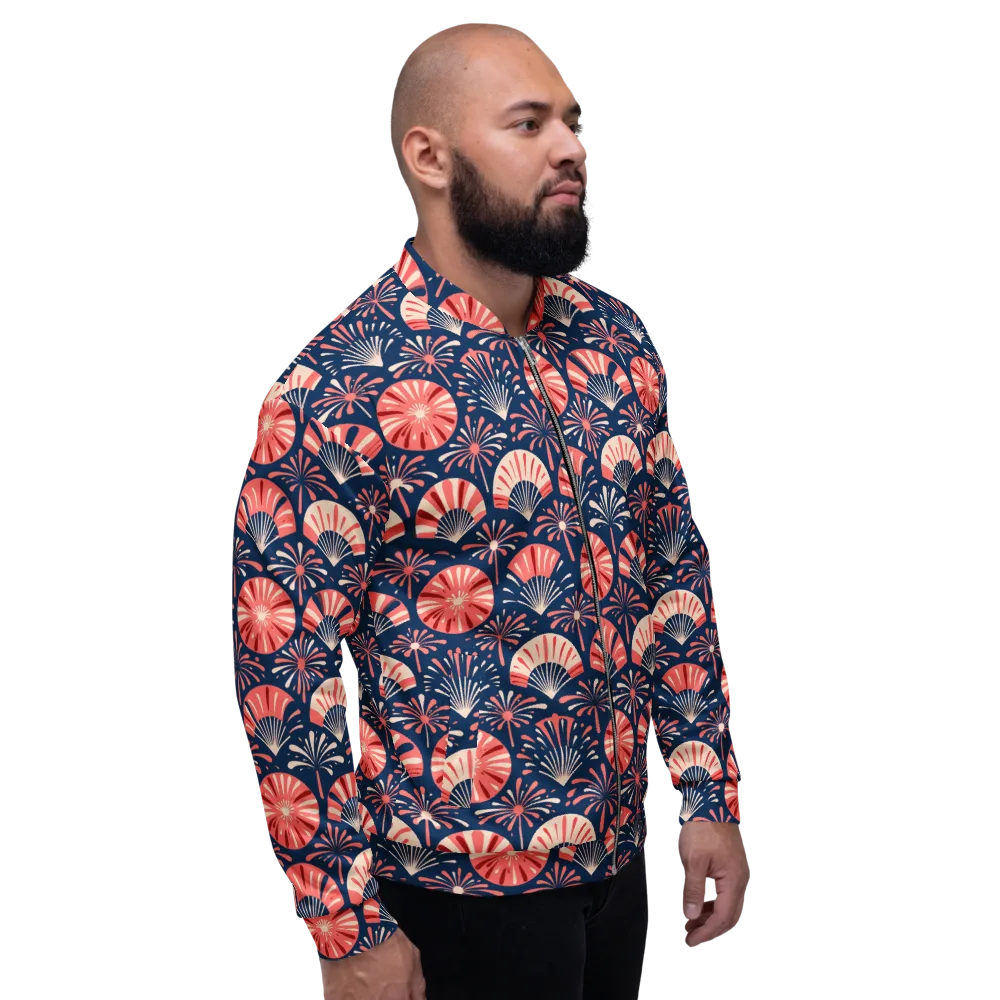 Navy Bloom Parade on Bomber Jacket — Right