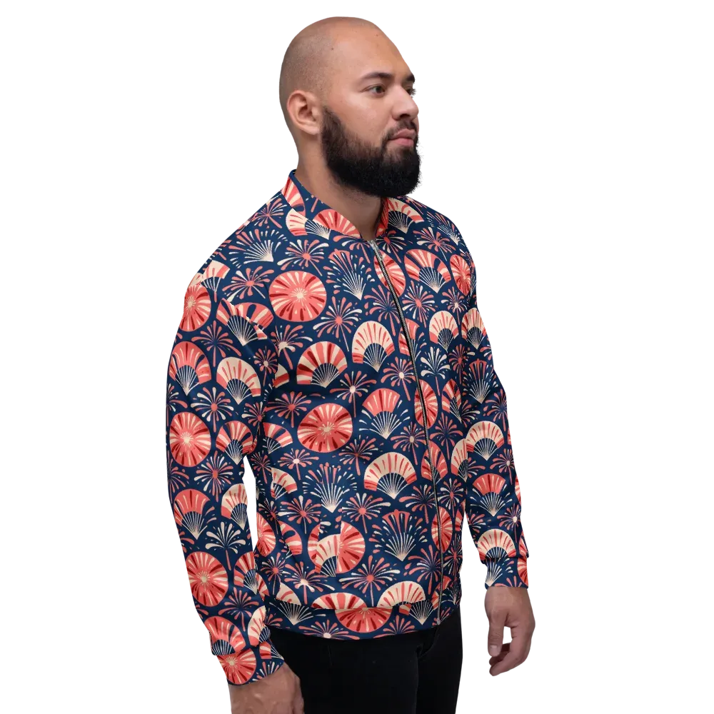 Navy Bloom Parade on Bomber Jacket — Right