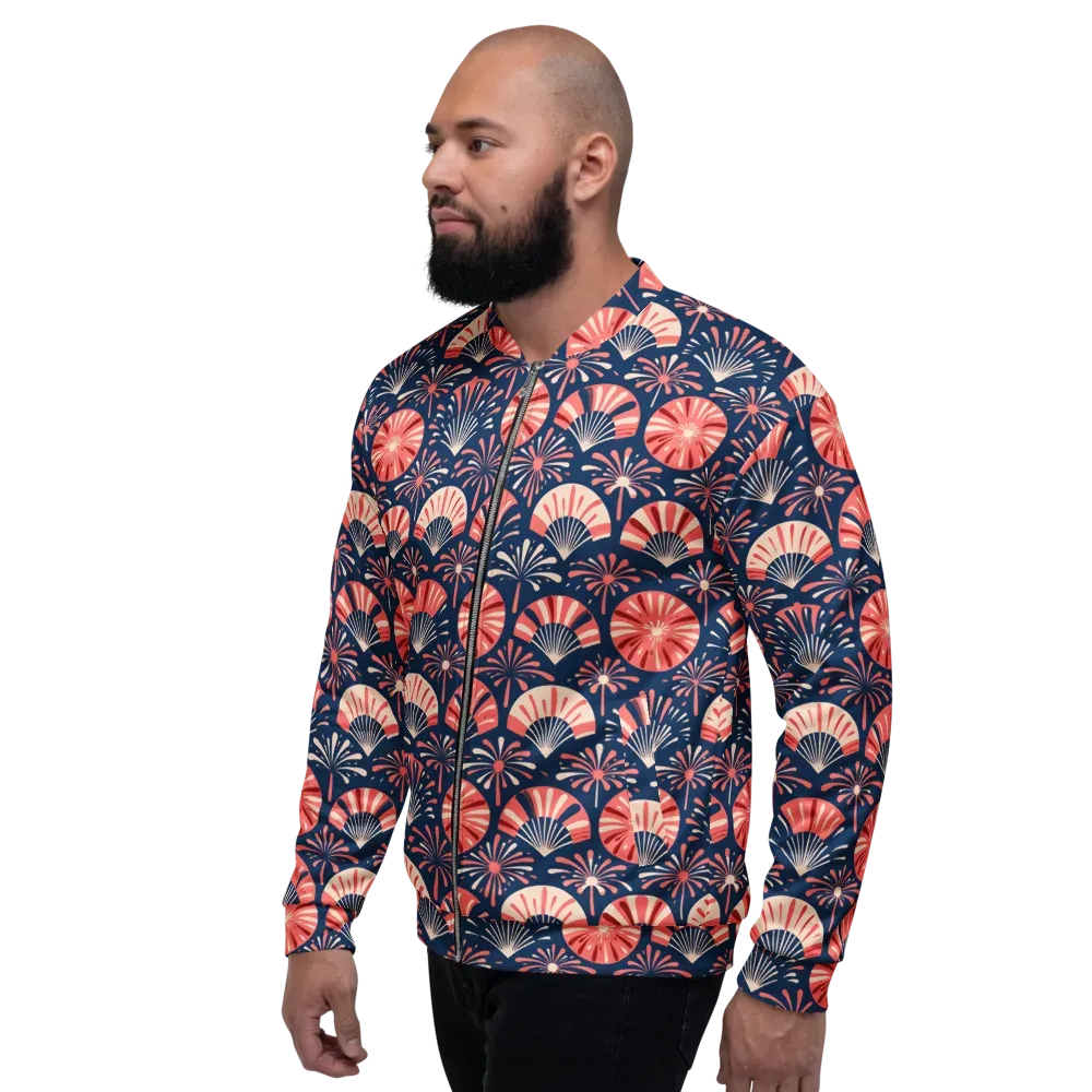Navy Bloom Parade on Bomber Jacket — Left