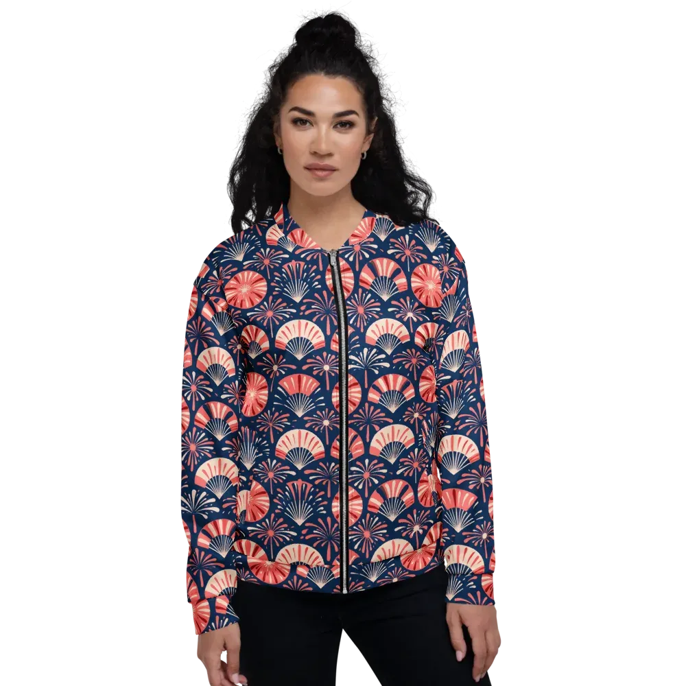 Navy Bloom Parade on Bomber Jacket — Front