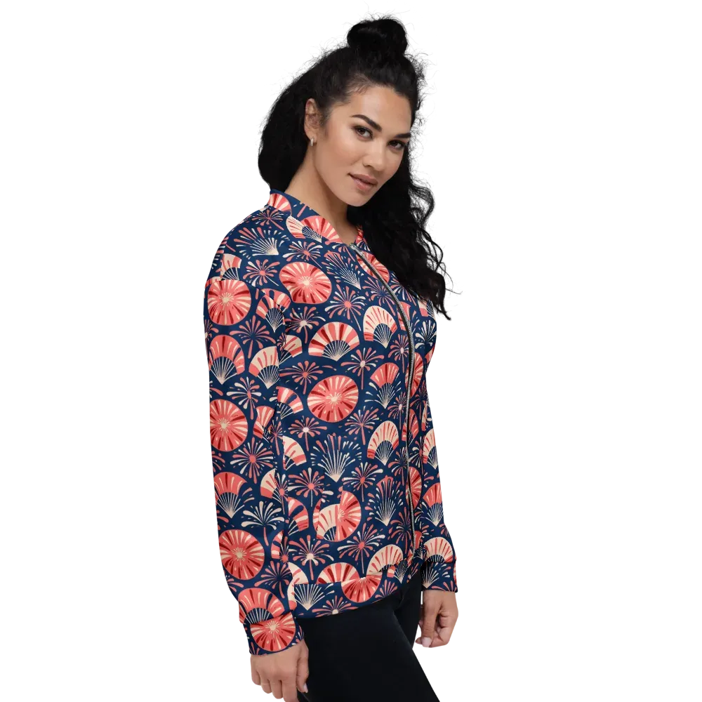 Navy Bloom Parade on Bomber Jacket — Right