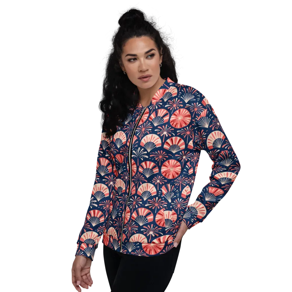 Navy Bloom Parade on Bomber Jacket — Left