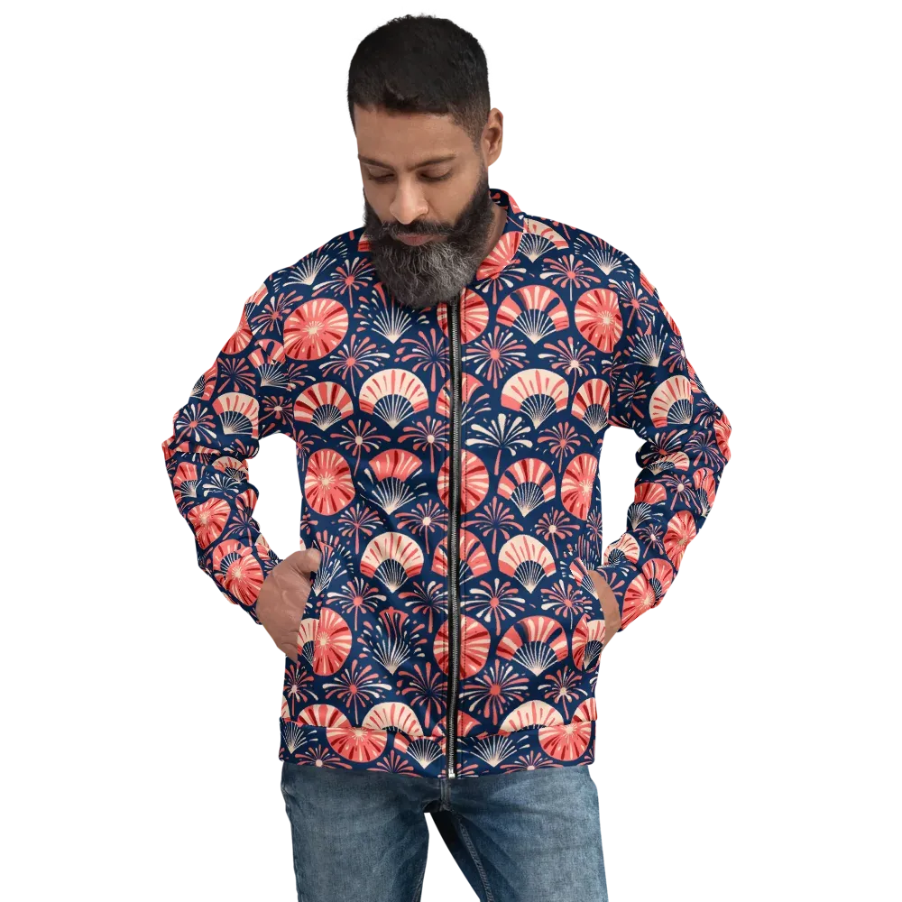 Navy Bloom Parade on Bomber Jacket — Front
