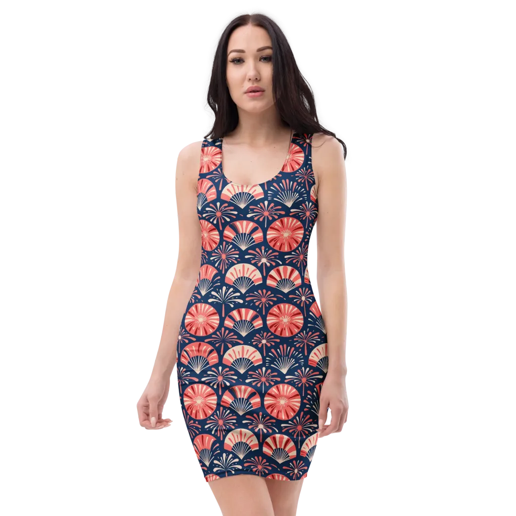 Navy Bloom Parade on Bodycon Dress — Front