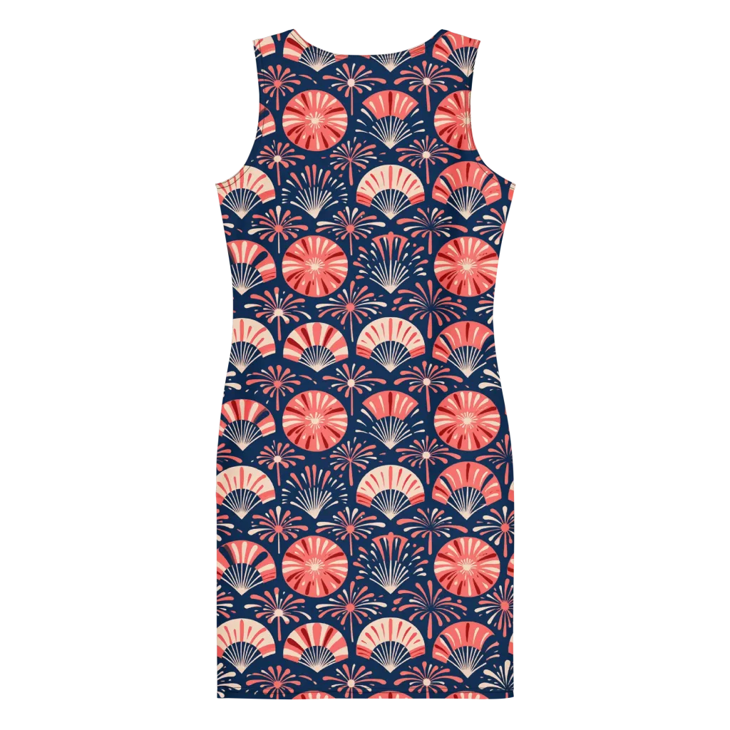Navy Bloom Parade on Bodycon Dress — Back