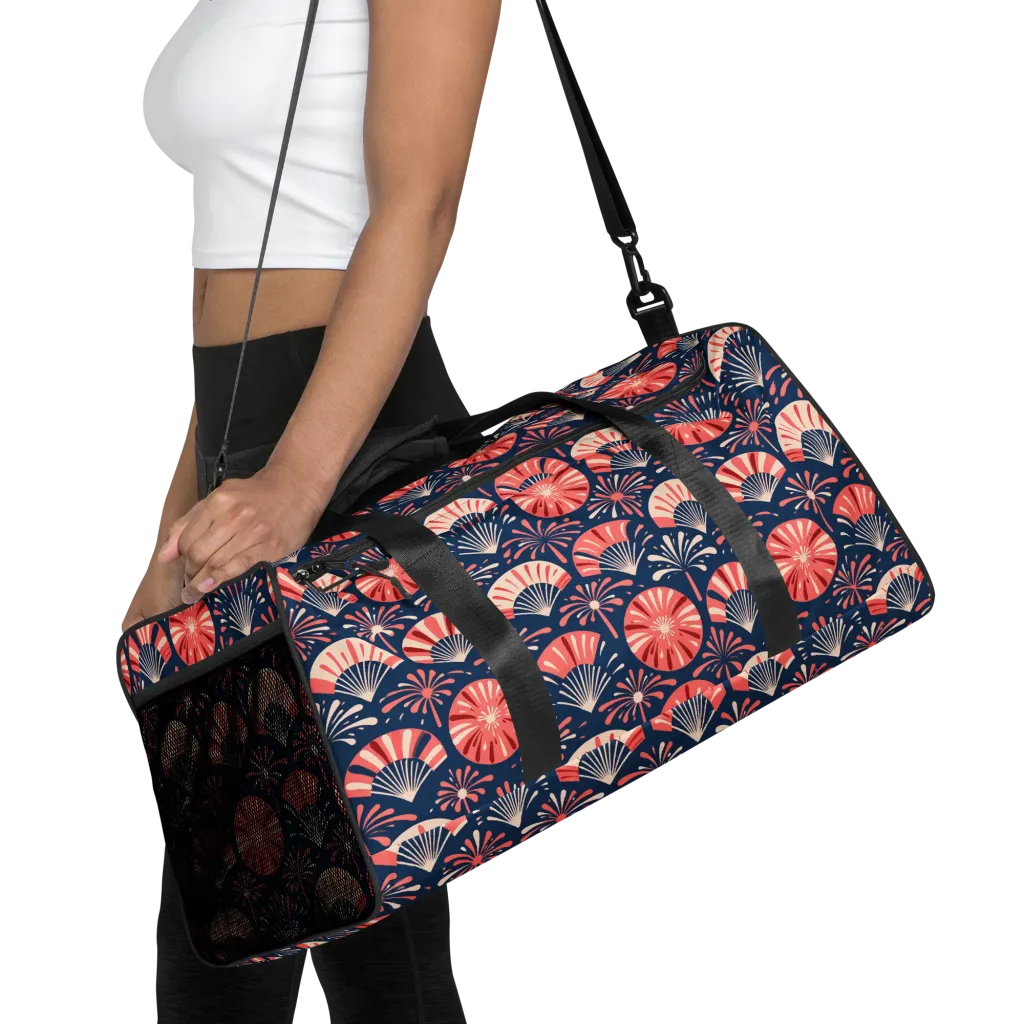 Navy Bloom Parade on Duffle Bag — Front