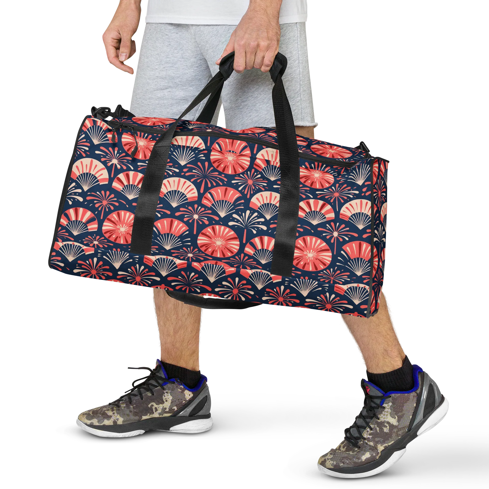 Navy Bloom Parade on Duffle Bag — Front