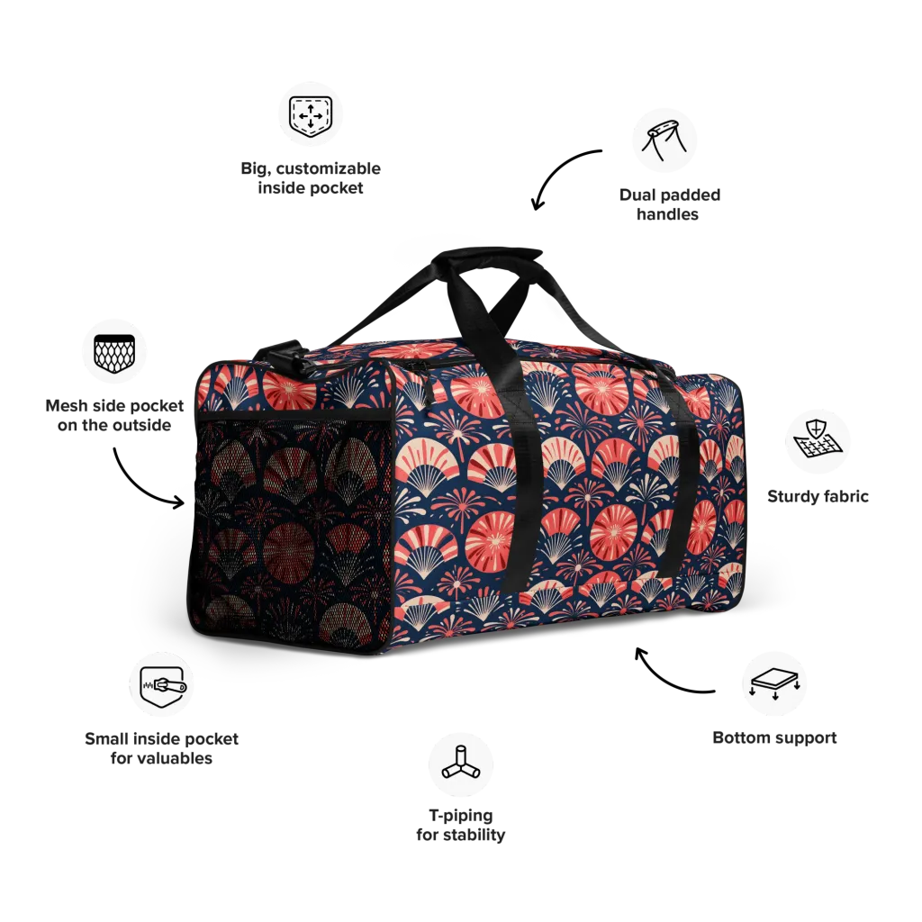 Navy Bloom Parade on Duffle Bag — Right Front