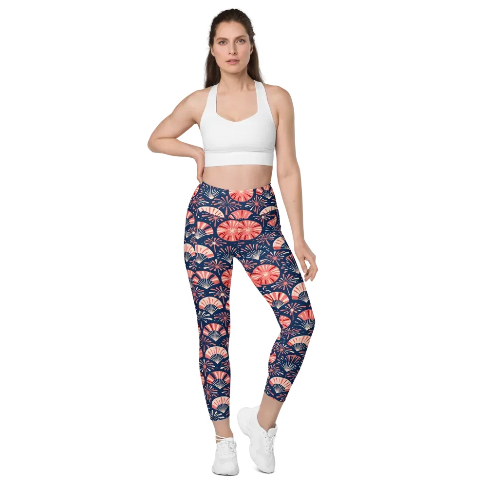 Navy Bloom Parade on Leggings with Pockets — Front
