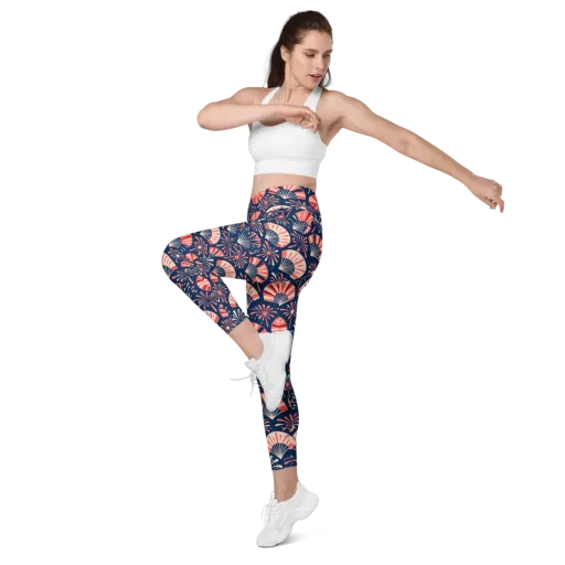 Navy Bloom Parade on a Leggings with Pockets