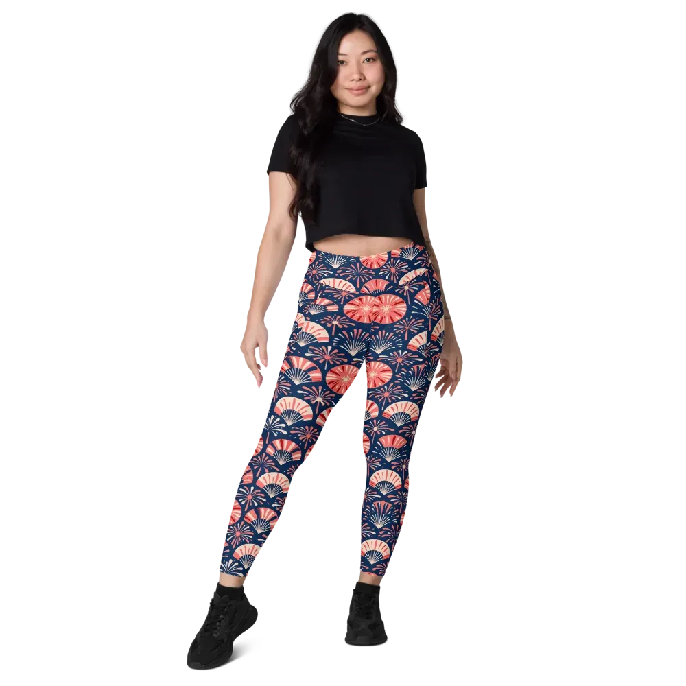 Navy Bloom Parade on Leggings with Pockets — Front