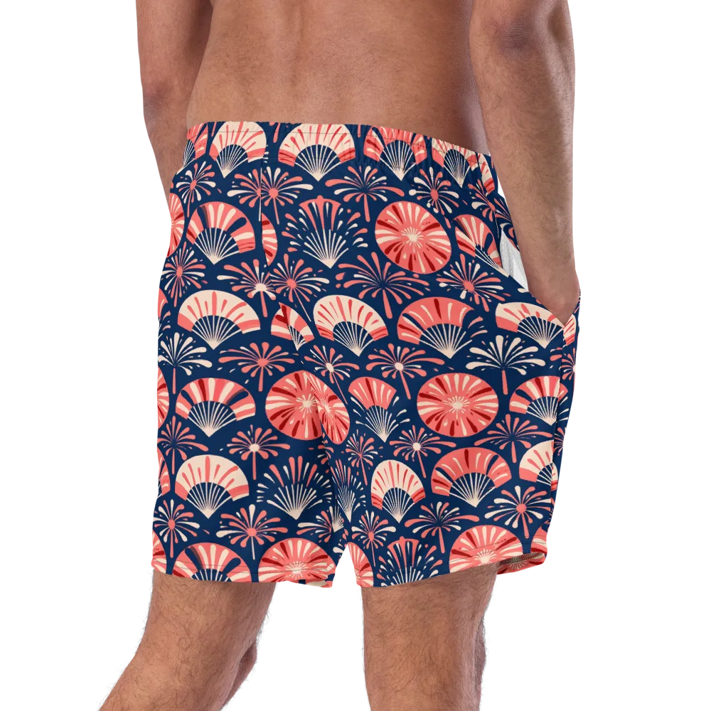 Navy Bloom Parade on Swim Trunks — Right Back