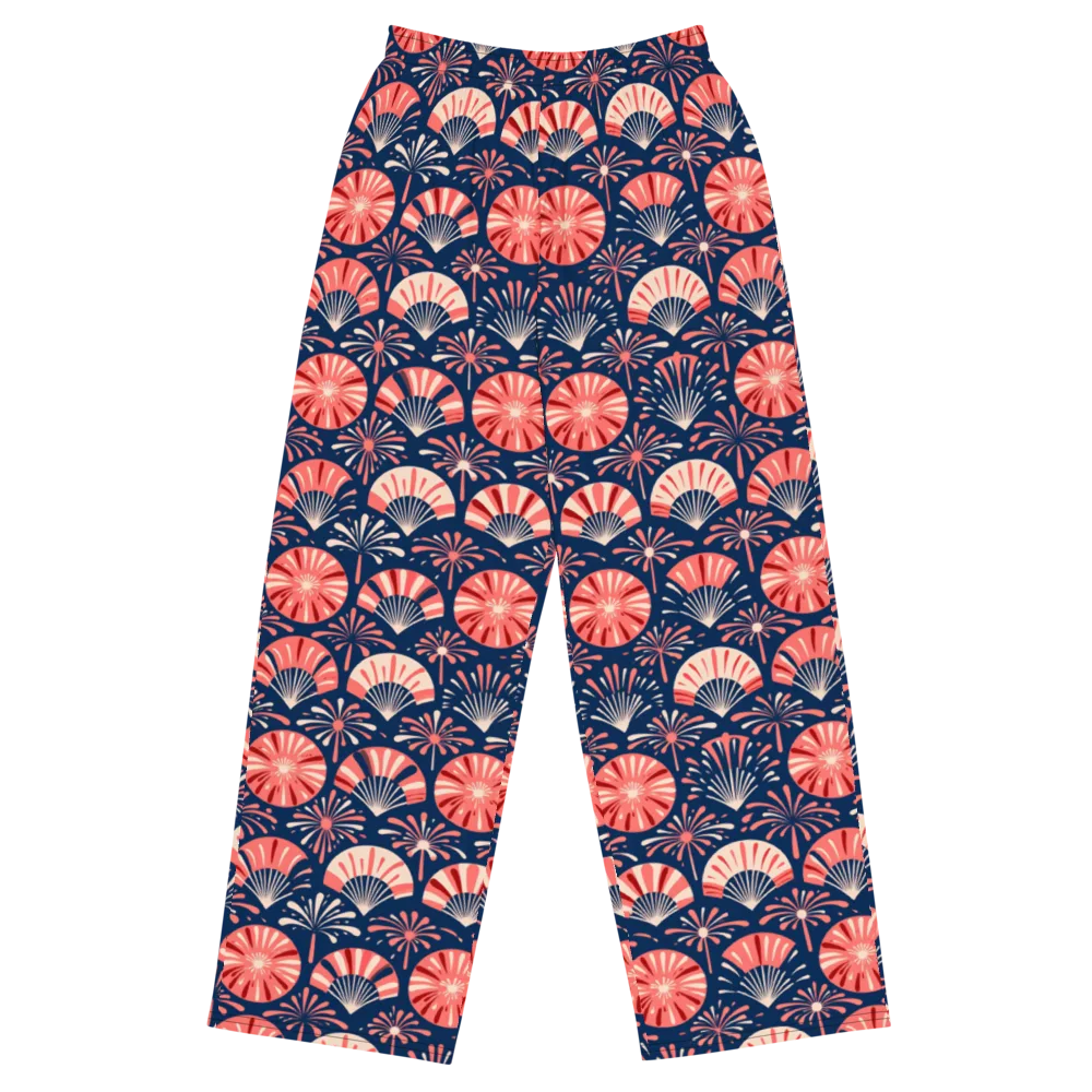 Navy Bloom Parade on Wide-Leg Pants — Front