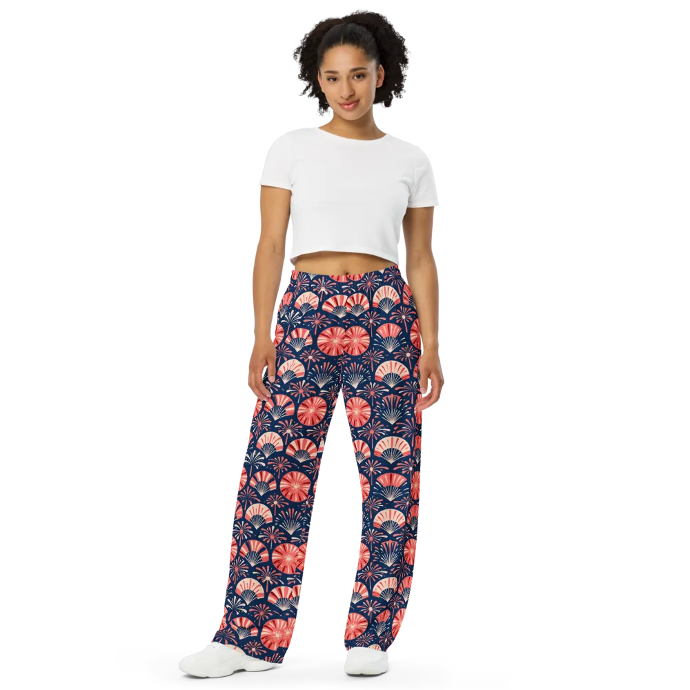 Navy Bloom Parade on Wide-Leg Pants — Front