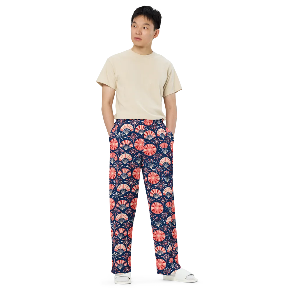 Navy Bloom Parade on Wide-Leg Pants — Front