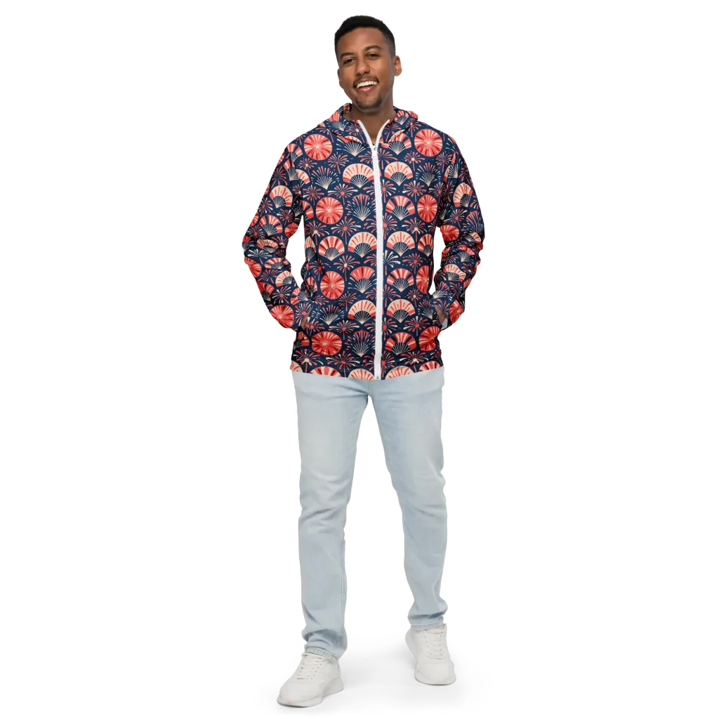 Navy Bloom Parade on Men's Windbreaker — Front