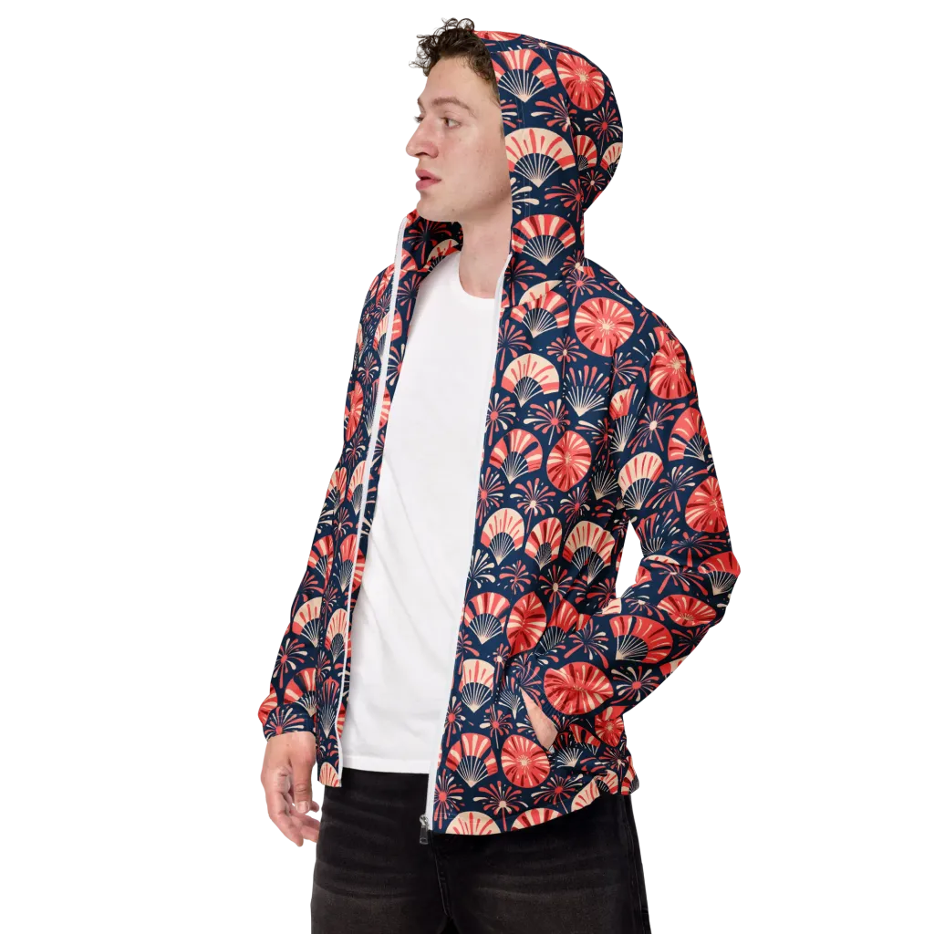 Navy Bloom Parade on Men's Windbreaker — Left Front