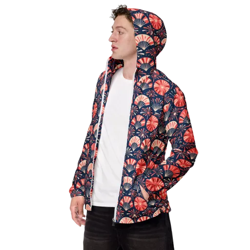 Navy Bloom Parade on a Men's Windbreaker