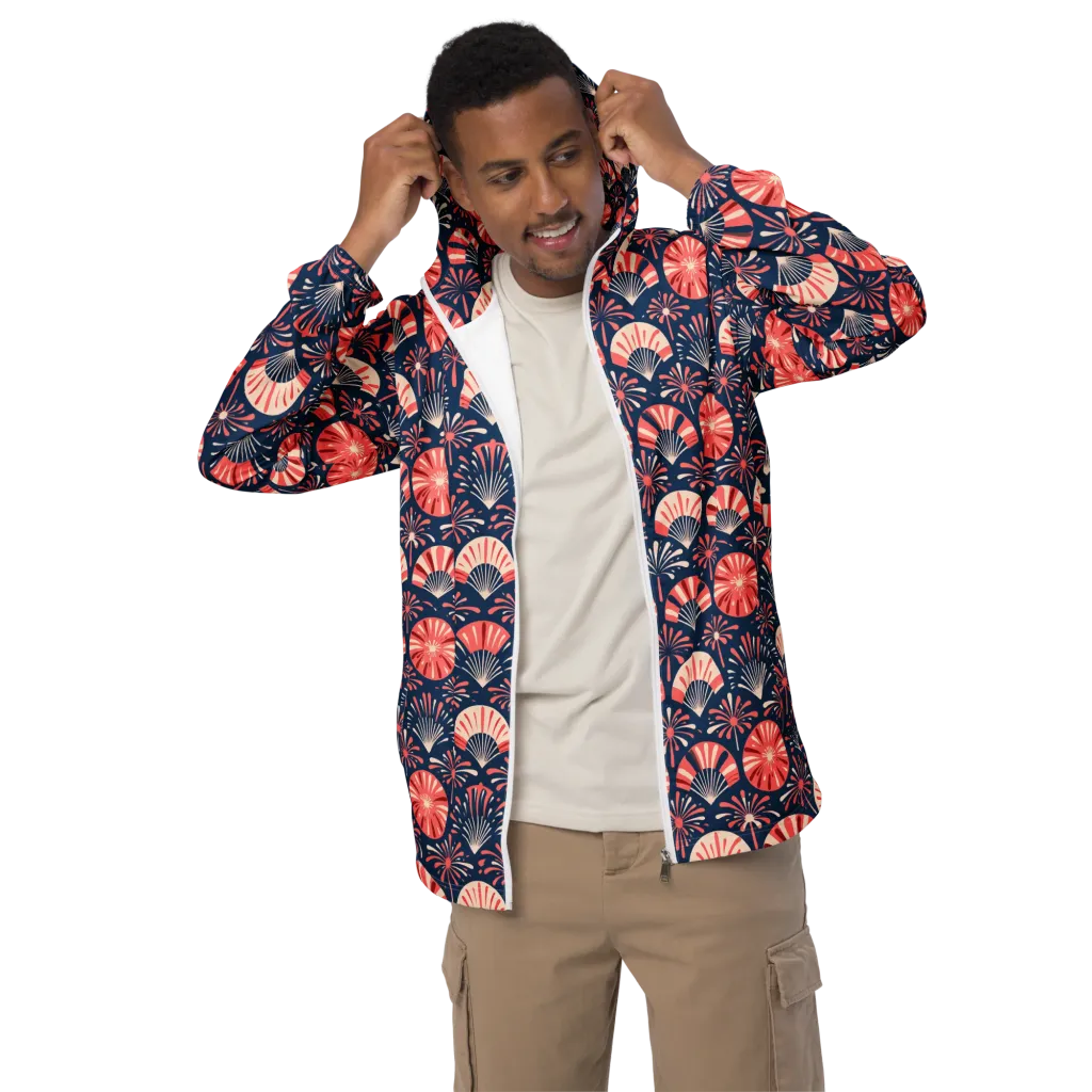 Navy Bloom Parade on Men's Windbreaker — Front