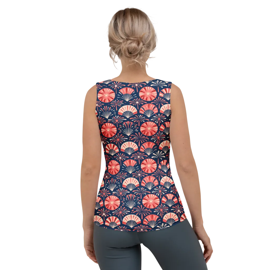 Navy Bloom Parade on Women's Tank Top — Back
