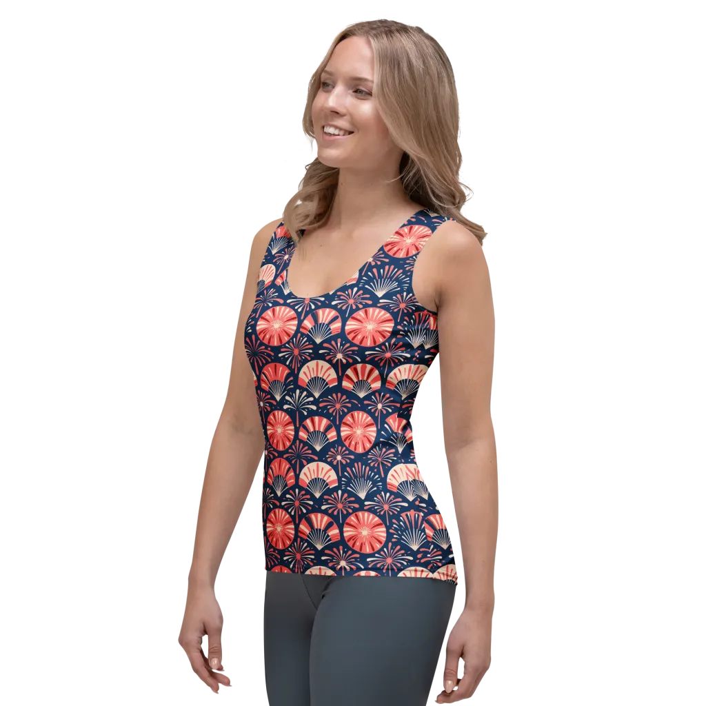 Navy Bloom Parade on Women's Tank Top — Left Front