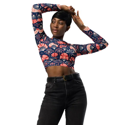 Navy Bloom Parade on a Long Sleeve Crop Top