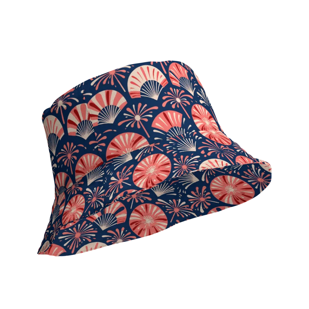 Navy Bloom Parade on Reversible Bucket Hat — Product details Outside