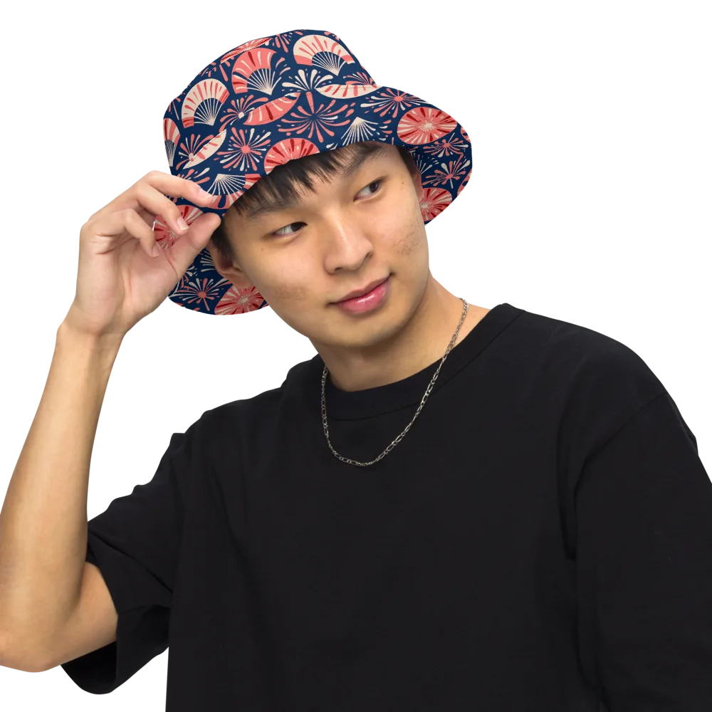 Navy Bloom Parade on Reversible Bucket Hat — Front Inside