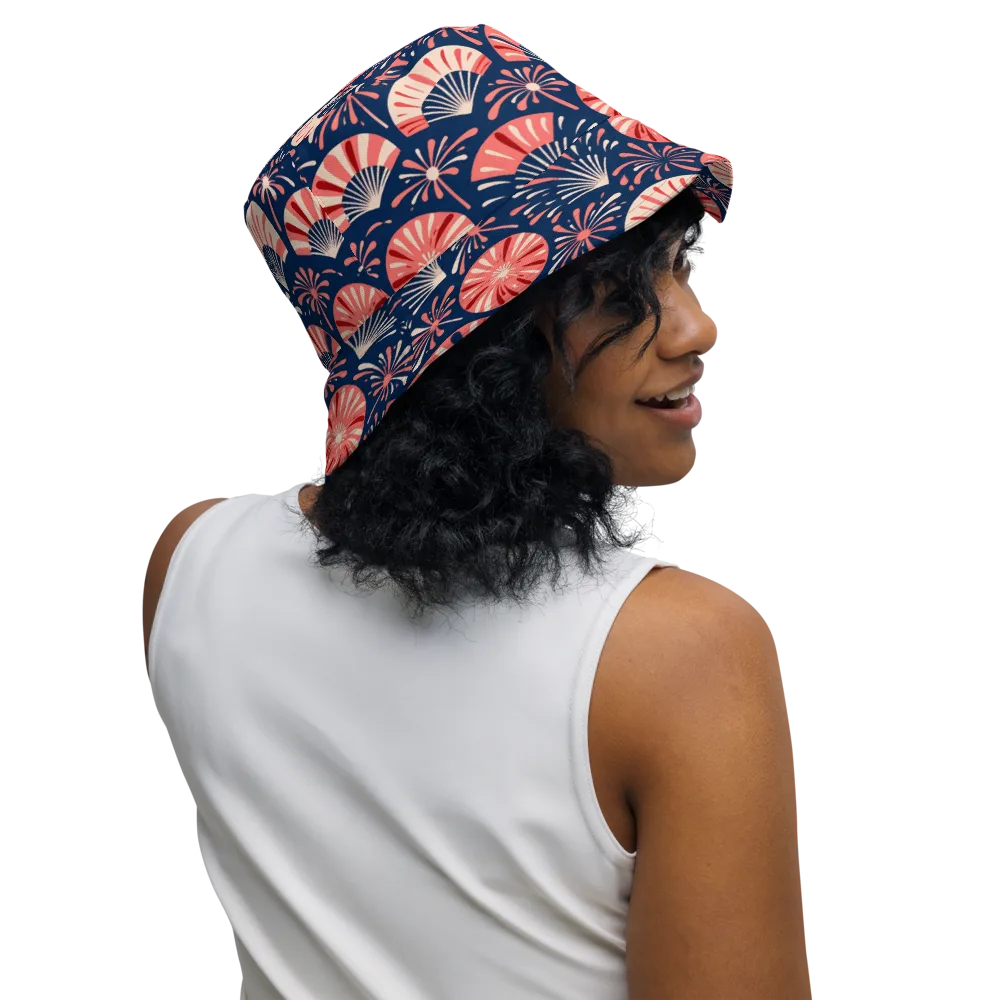 Navy Bloom Parade on Reversible Bucket Hat — Right Outside