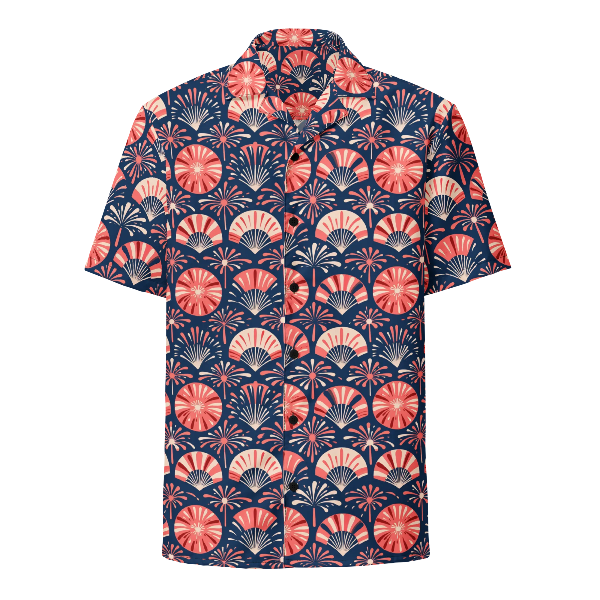 Navy Bloom Parade on Button Shirt — Front