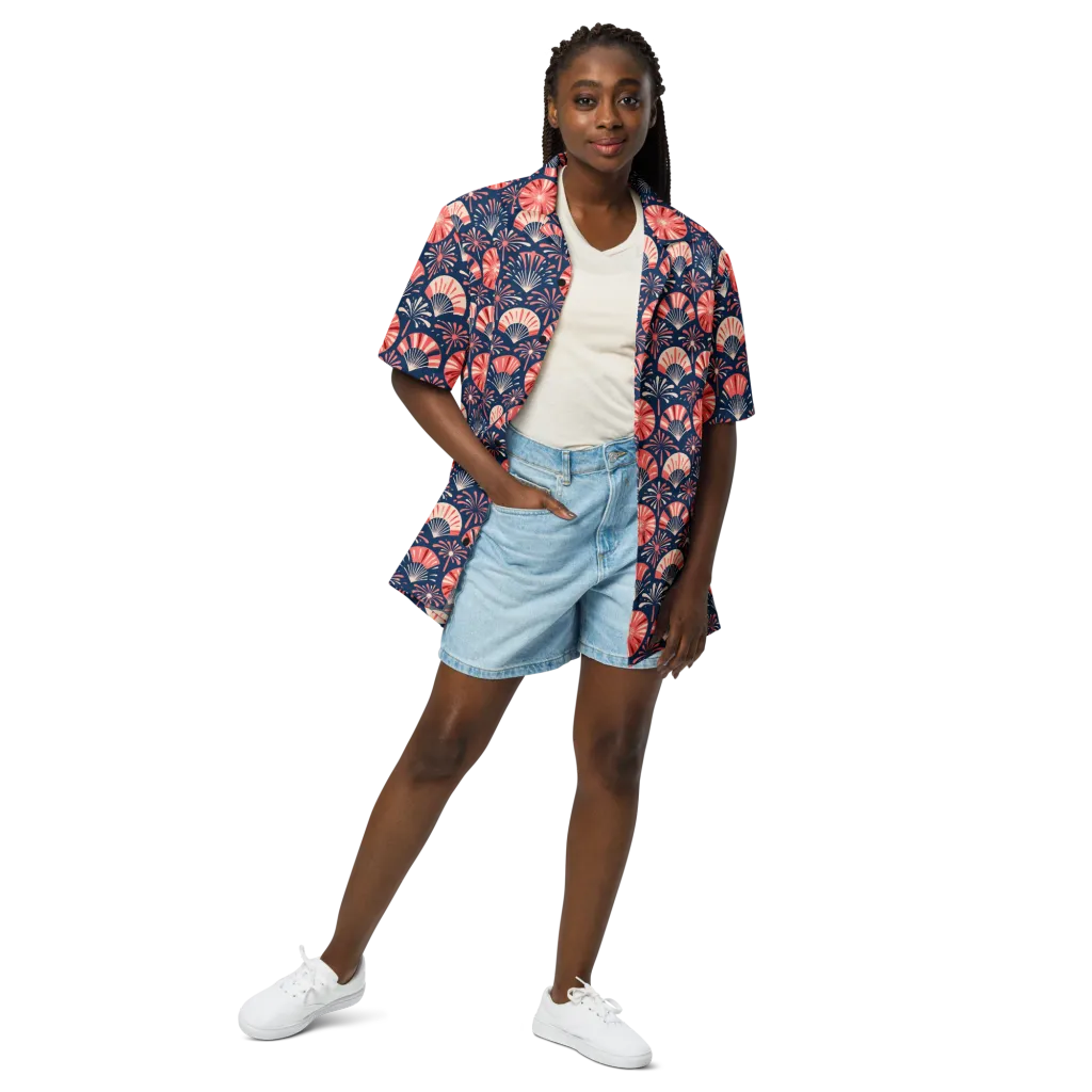Navy Bloom Parade on Button Shirt — Front