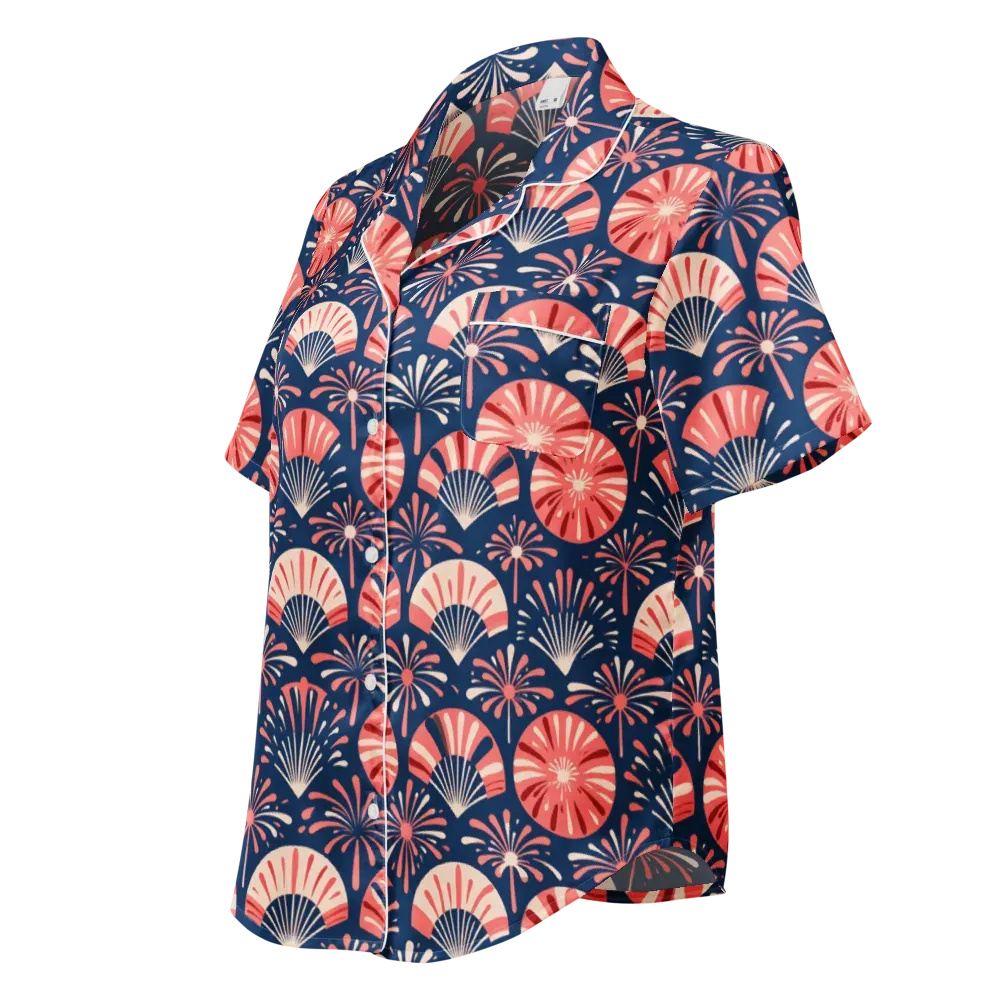 Navy Bloom Parade on Women's Short Sleeve Pajama Top — Left Front