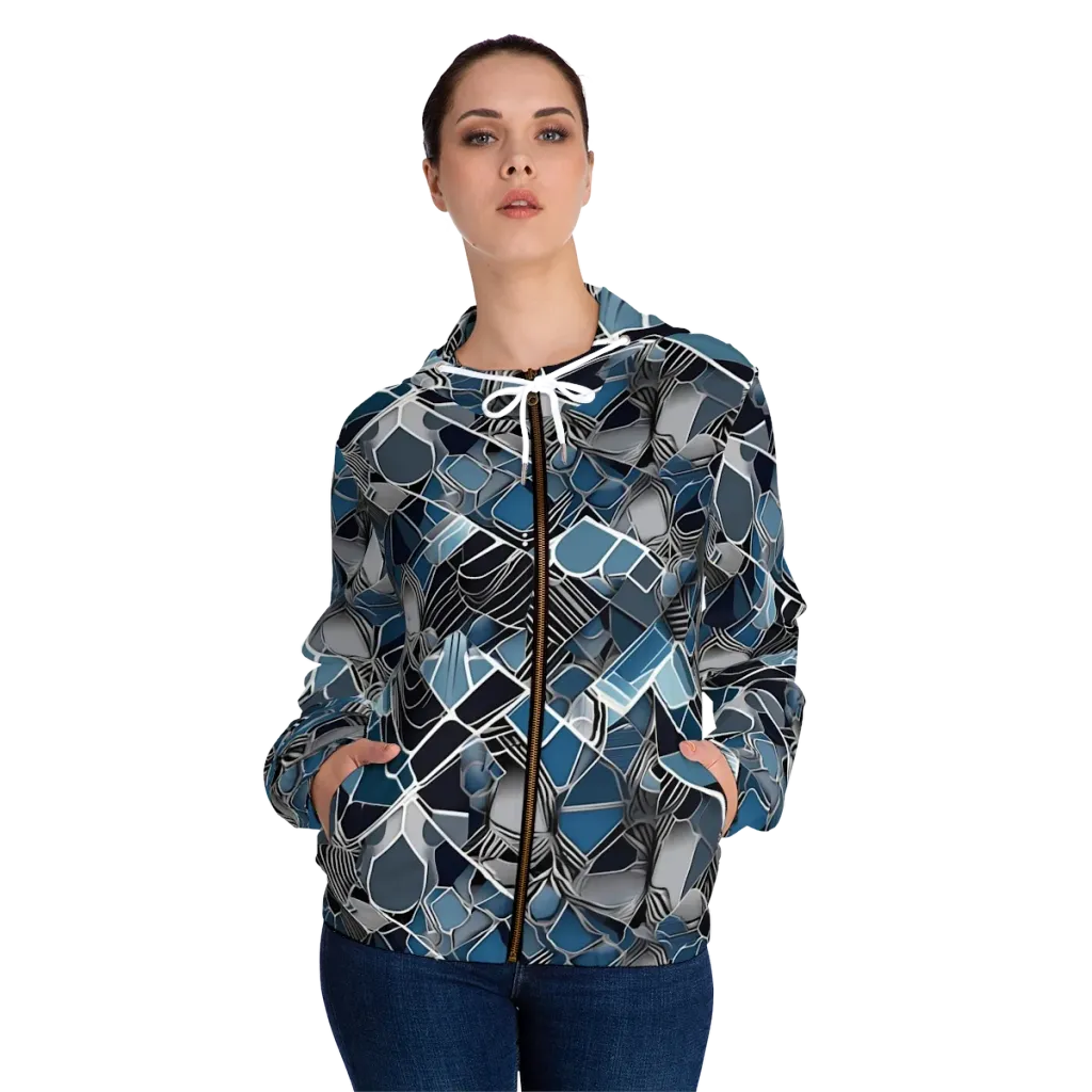 Cobalt Shard on Women's Full-Zip Hoodie — Front On Person