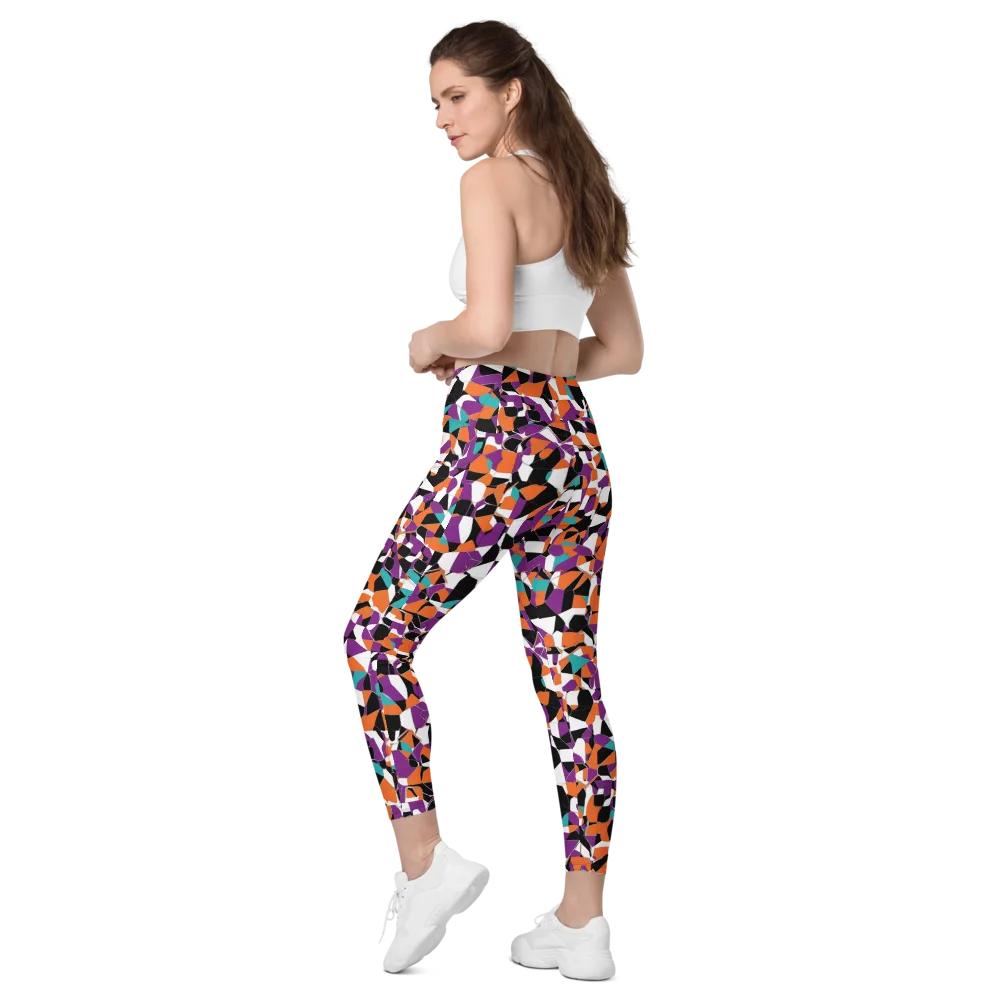 Modern Stained Glass on Leggings with Pockets — Left Back