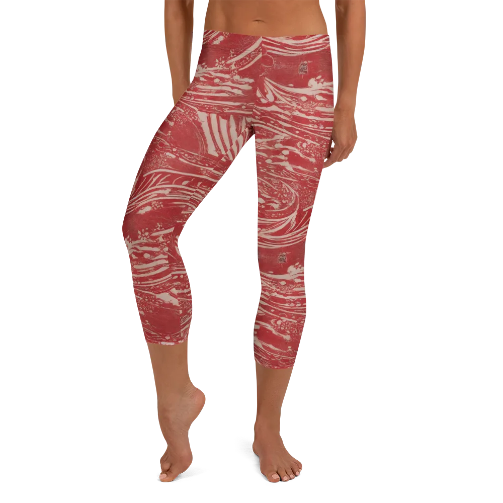 Marbled Bloom on Capri Leggings — Front