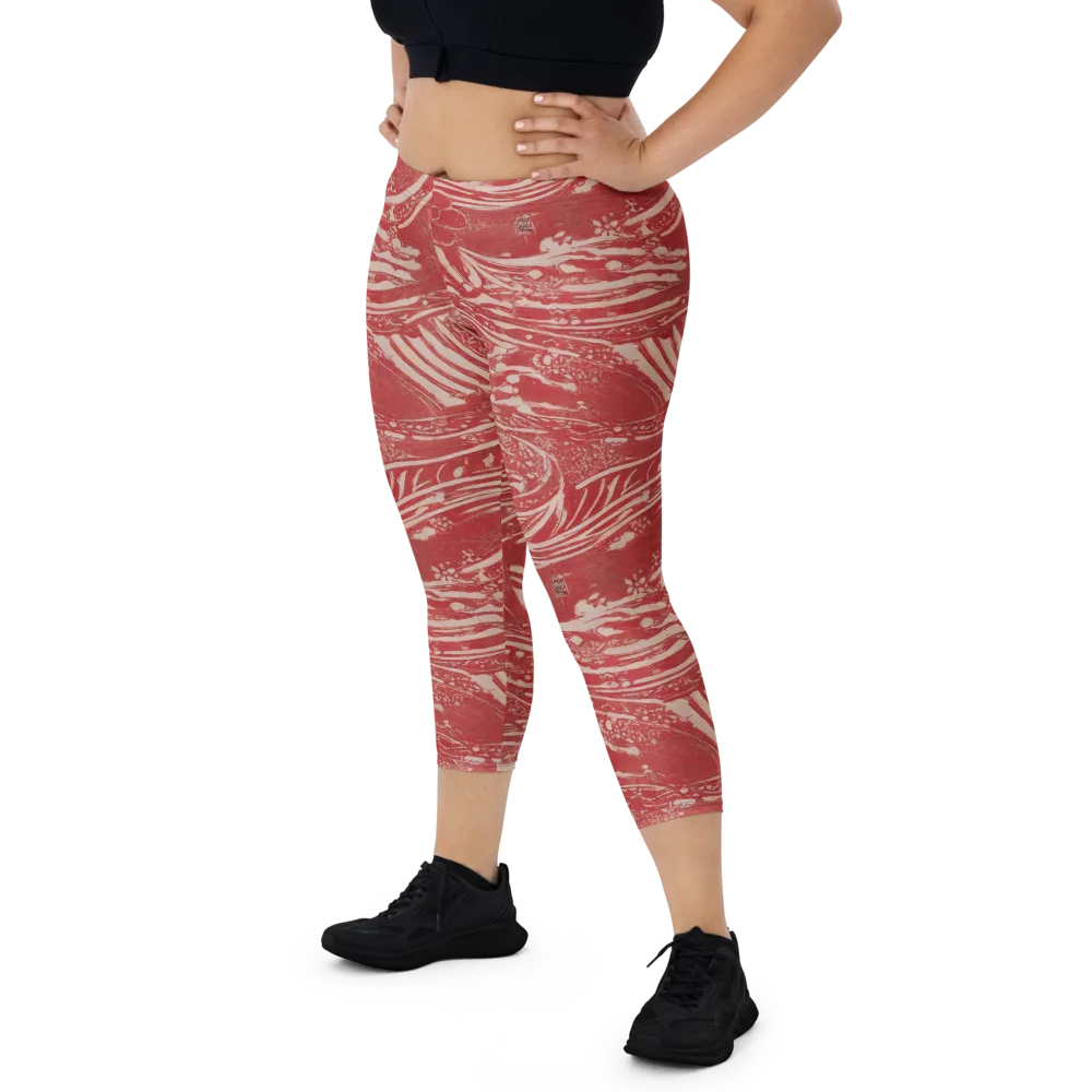 Marbled Bloom on Capri Leggings — Front