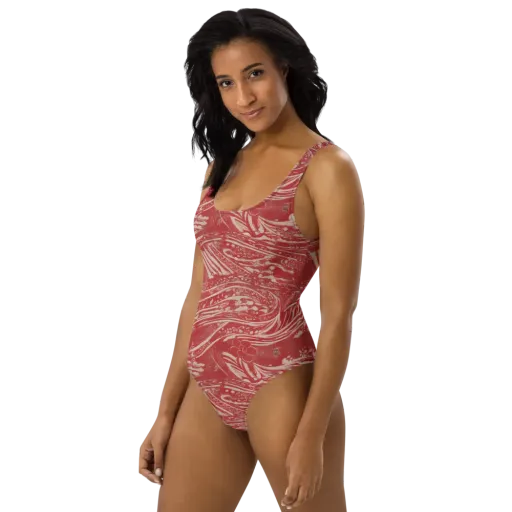Marbled Bloom on a One-Piece Swimsuit