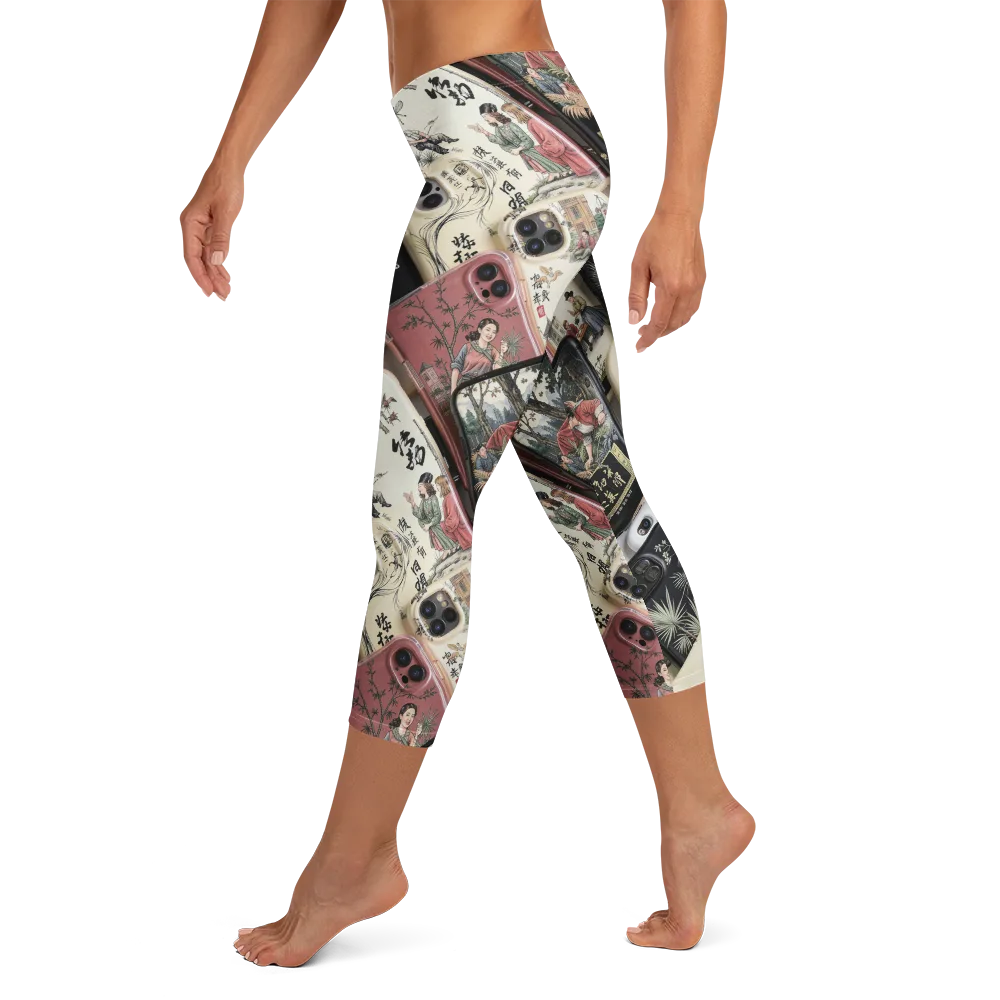 Ink And Ivory Carousel on Capri Leggings — Left