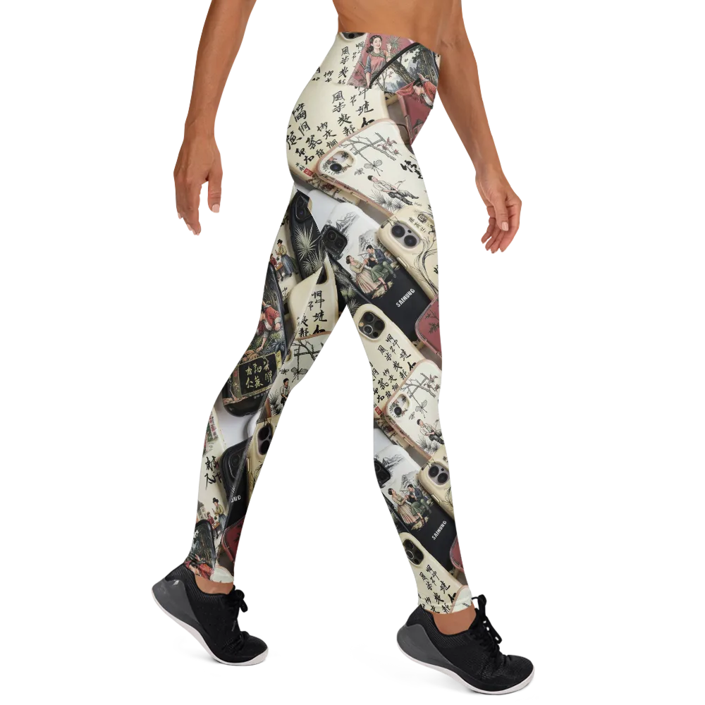 Ink And Ivory Carousel on Yoga Leggings — Right