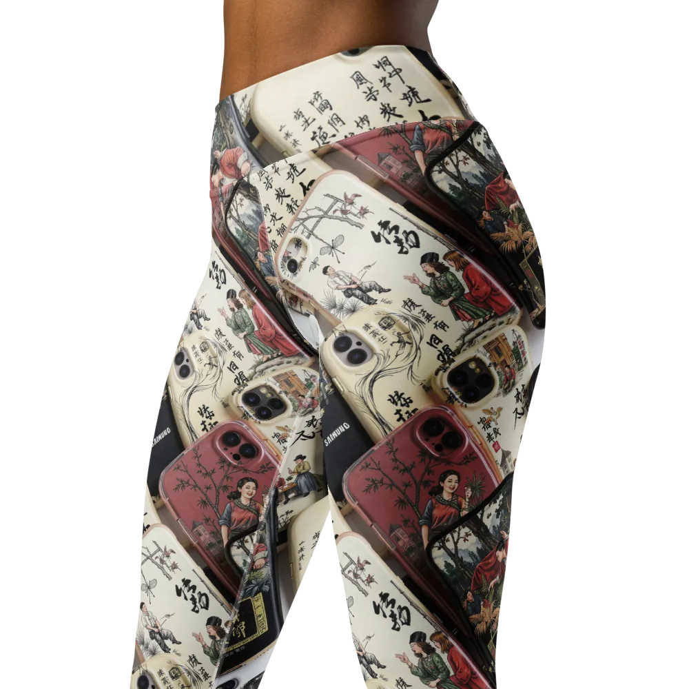 Ink And Ivory Carousel on Yoga Leggings — Left Front
