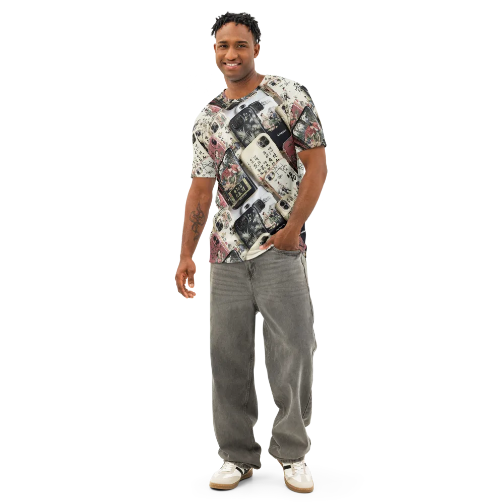 Ink And Ivory Carousel on Men's Cotton Crew Neck T-Shirt — Front